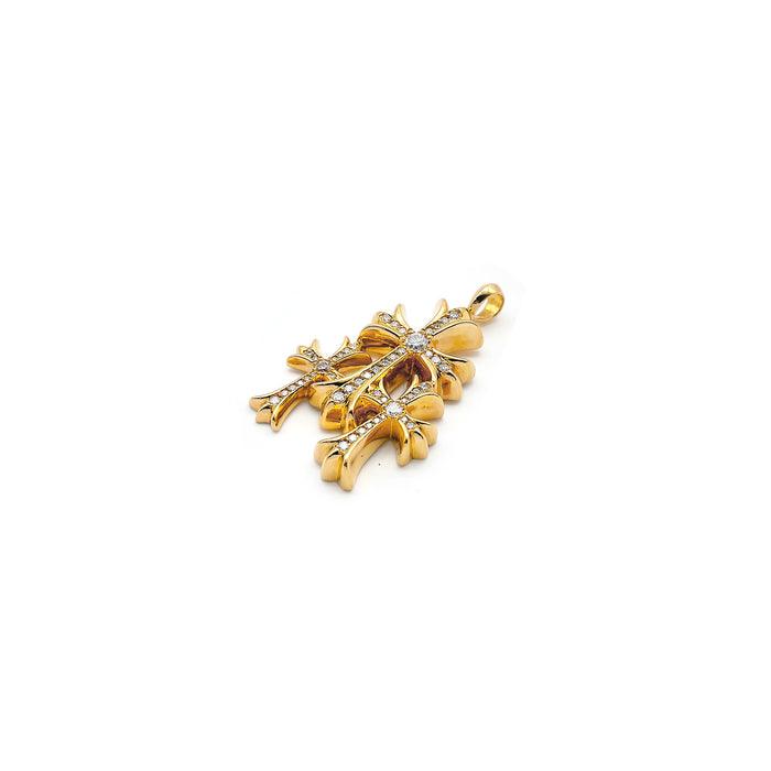 Chrome Hearts 22K Gold Triple Cross Diamonds Charm Pendant