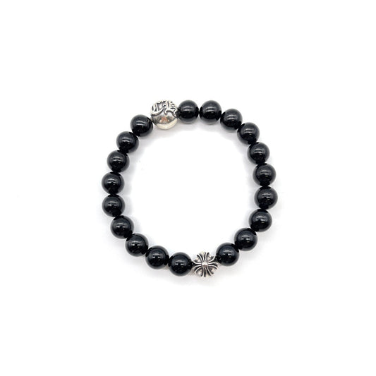 Chrome Hearts 8mm Beaded Obsidian Silver Bracelet - SHENGLI ROAD MARKET