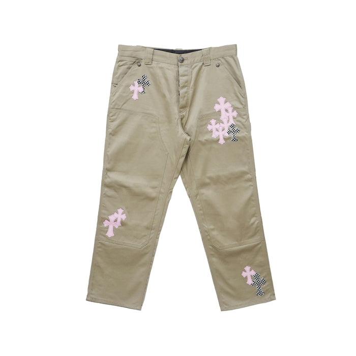 Chrome Hearts Pink Cross Leather Patch Carpenter Pants - SHENGLI ROAD MARKET
