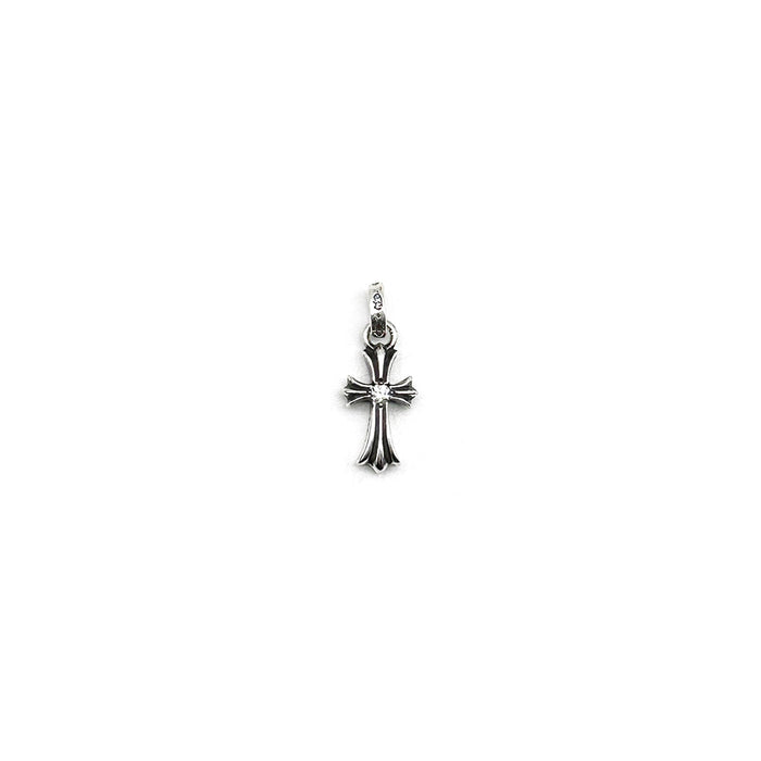 Chrome Hearts Silver Baby Fat Cross Pendant with Single Diamond - SHENGLI ROAD MARKET