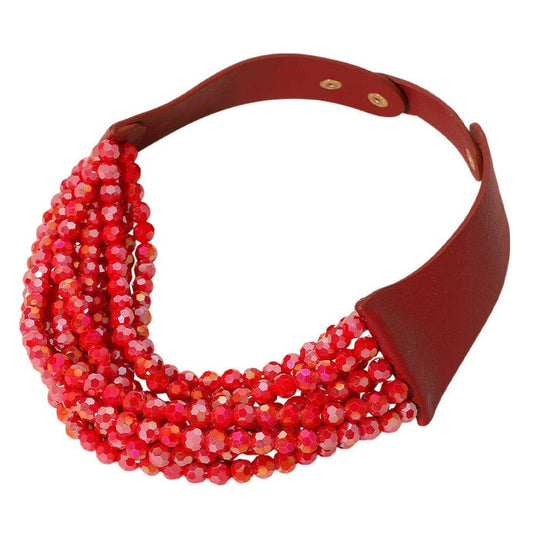 Style the Chunky Acrylic Beaded Multi Layered Faux Leather Necklace exclusively at Born To Glam