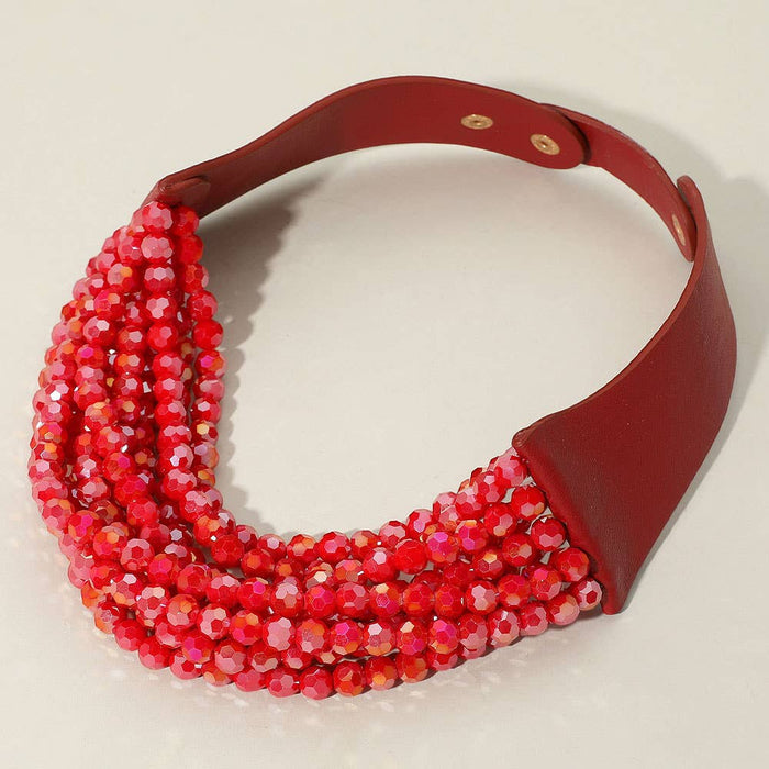 Style the Chunky Acrylic Beaded Multi Layered Faux Leather Necklace exclusively at Born To Glam