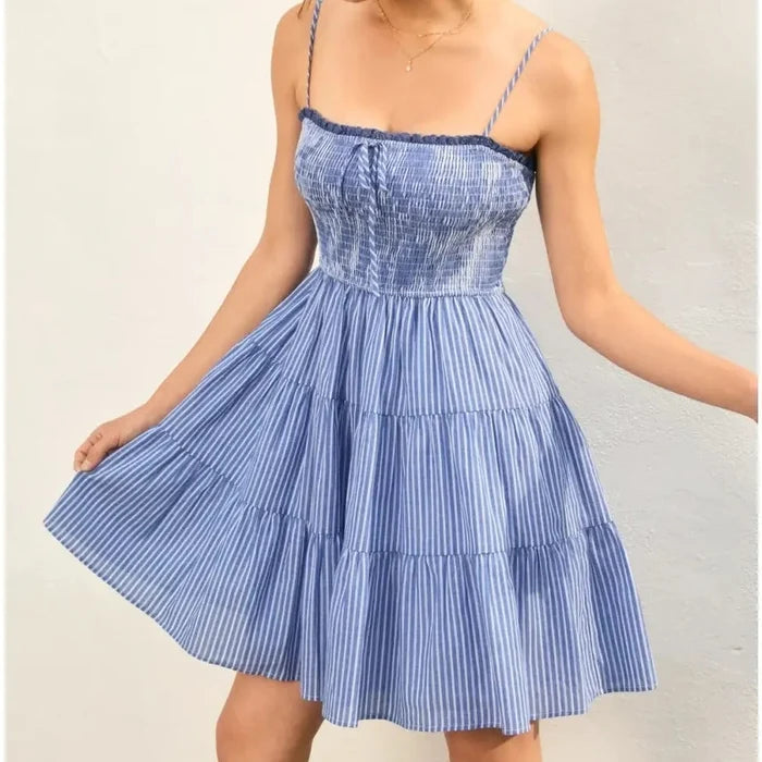Colette Striped Eyelet Babydoll Tiered Mini Dress