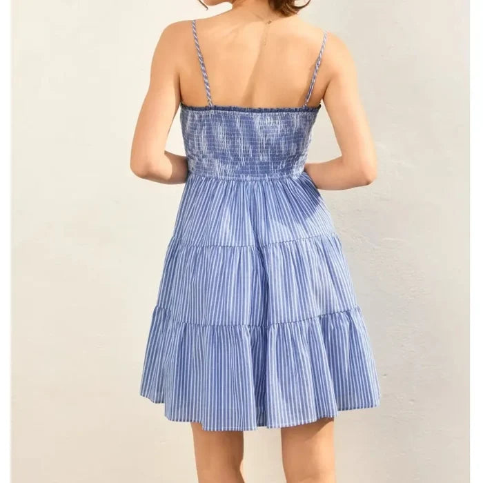 Colette Striped Eyelet Babydoll Tiered Mini Dress