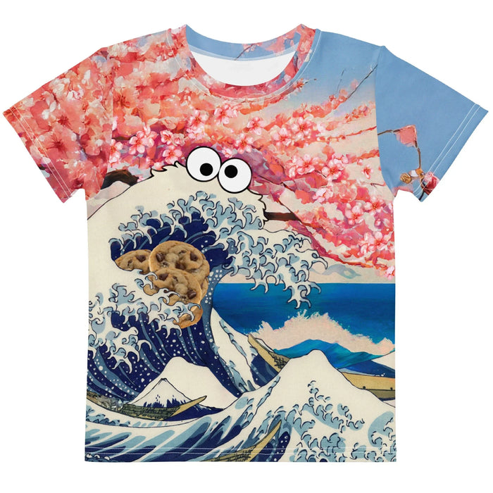A whimsical mashup of classical Japanese woodblock art transforms a towering deep indigo and midnight navy wave into a hungry, sentient monster. Contact us with accessibility feedback, we'd love to help!