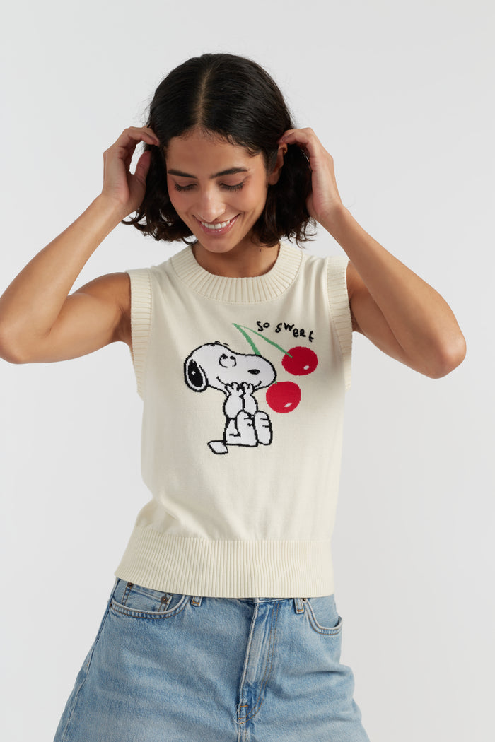 Cream Cotton Snoopy Cherry Tank