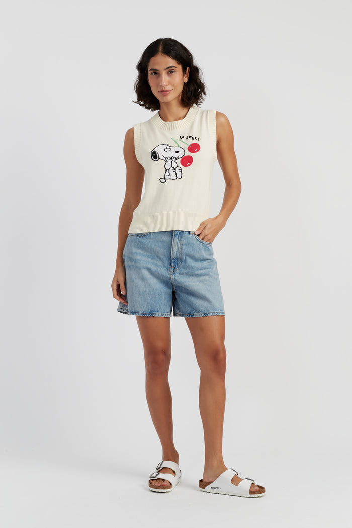 Cream Cotton Snoopy Cherry Tank