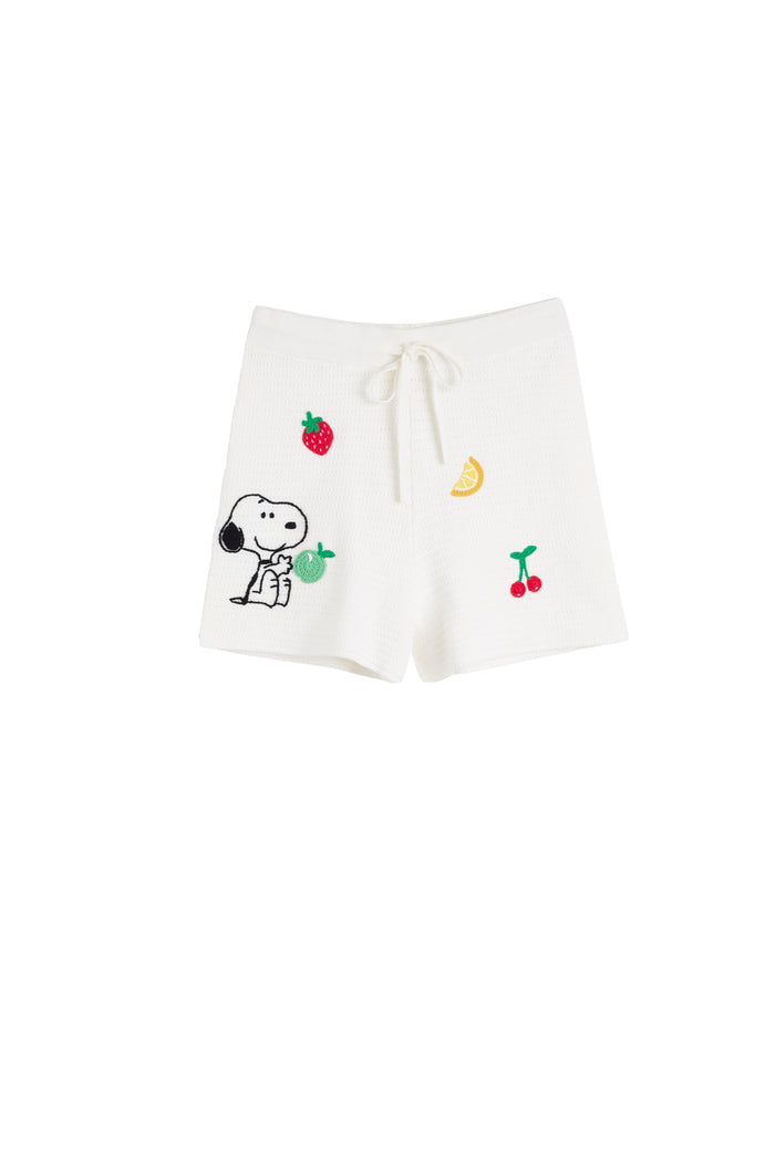 Cream Cotton Snoopy Crochet Shorts