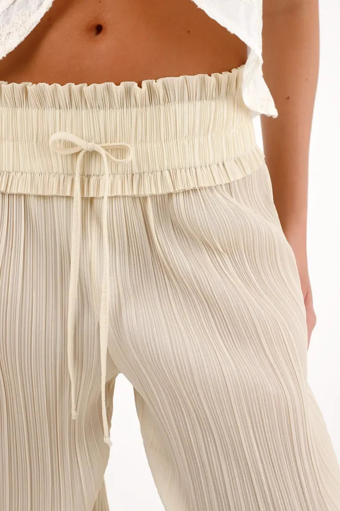 Cream Pleated Texture Jogger Pants for Women