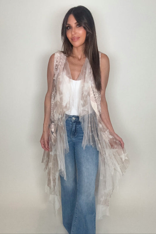 Style the Crochet Mesh Layered Star Vest exclusively at Born To Glam