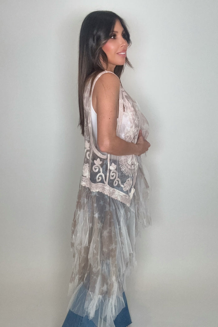 Style the Crochet Mesh Layered Star Vest exclusively at Born To Glam