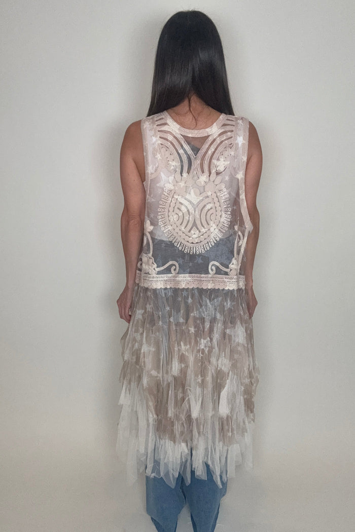 Style the Crochet Mesh Layered Star Vest exclusively at Born To Glam