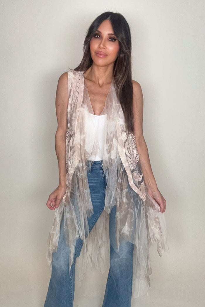 Style the Crochet Mesh Layered Star Vest exclusively at Born To Glam