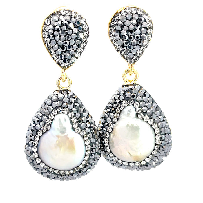 Style the Cultured Pearl Silver Teardrop Gemstone Crystal Drop Earrings exclusively at Born To Glam