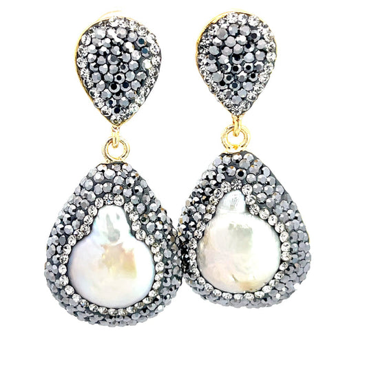 Style the Cultured Pearl Silver Teardrop Gemstone Crystal Drop Earrings exclusively at Born To Glam