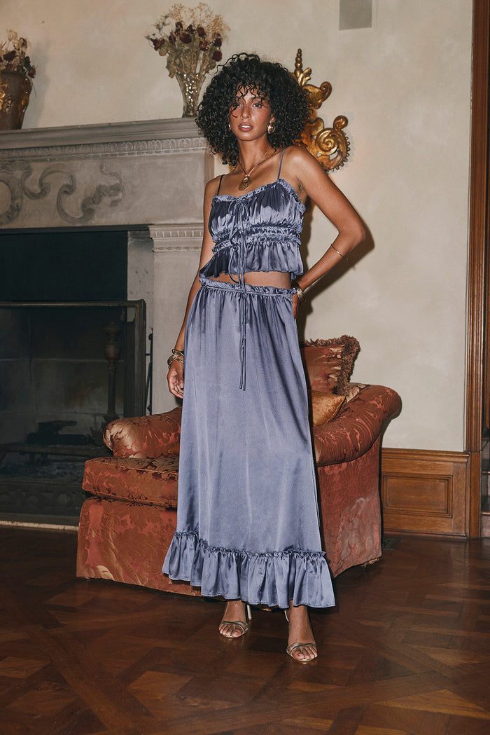 Dahlia Slate Satin Maxi Skirt