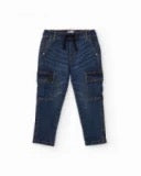 Dark denim cargo jogger pants for boys