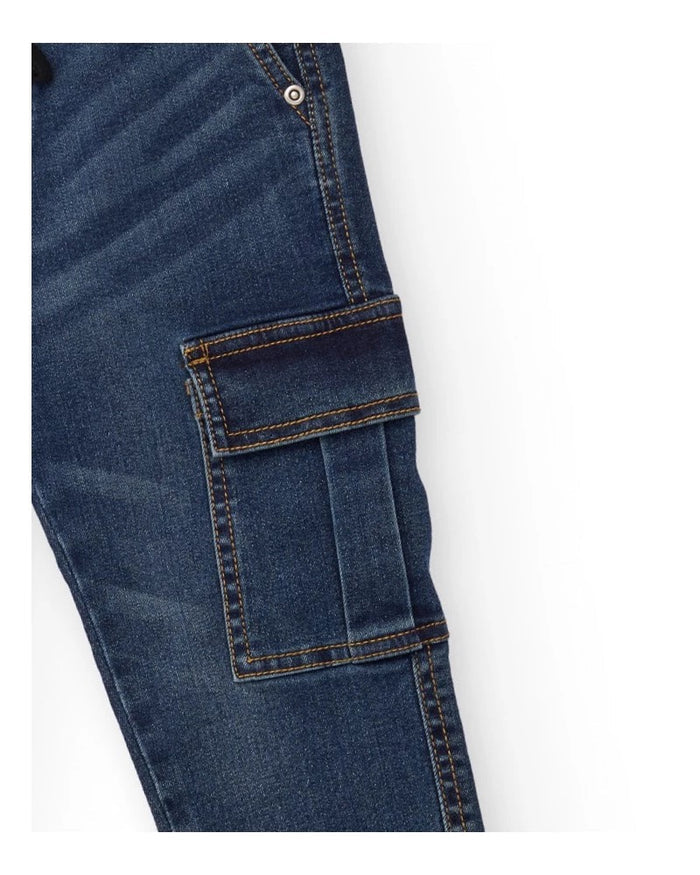 Dark denim cargo jogger pants for boys