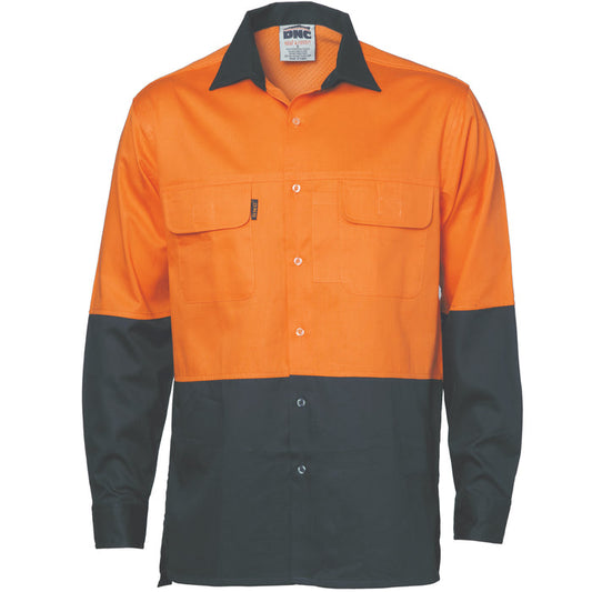 DNC Hi Vis 3 Way Cool-breeze Cotton Shirt Long Sleeve 3938
