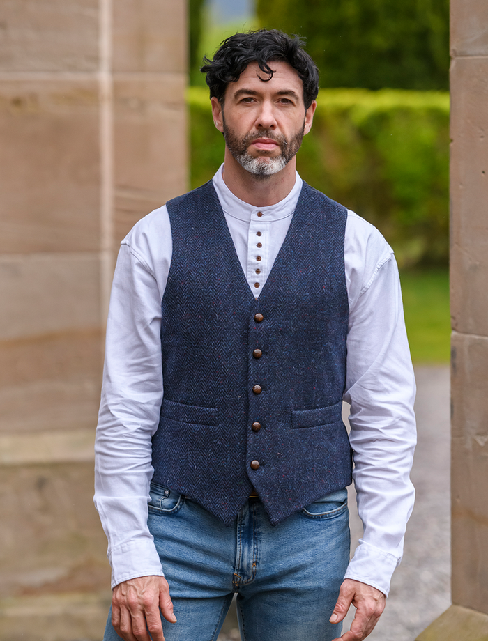 Donegal Tweed Waistcoat - Navy #color_navy