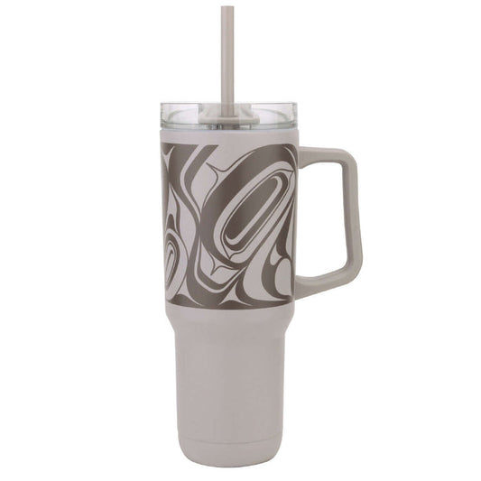 Eagle Insulated Tumbler with Indigenous art design, 40oz capacity, BPA-free and double-wall insulated.