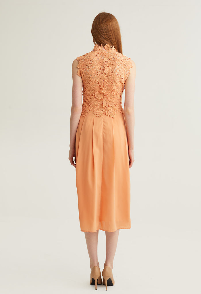 Elegant Laced Bodice Midi Dress