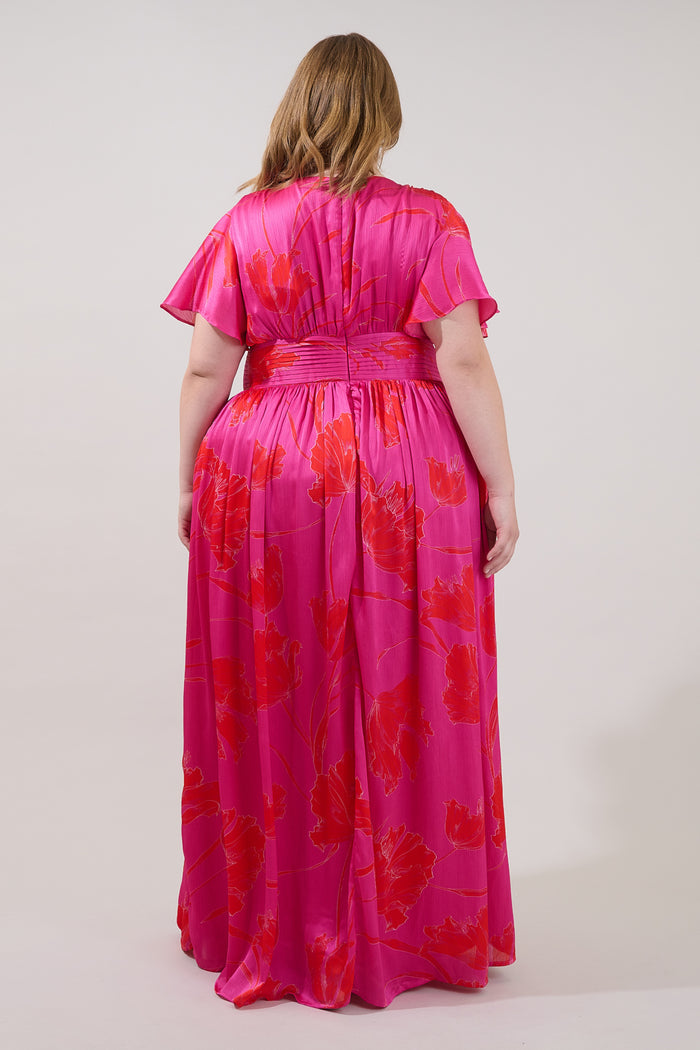 Eloray Pleated Maxi Dress Gleny Floral Curve