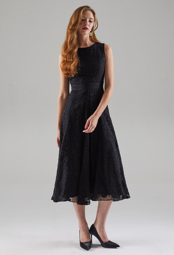 Embroidered Sleeveless Midi Dress