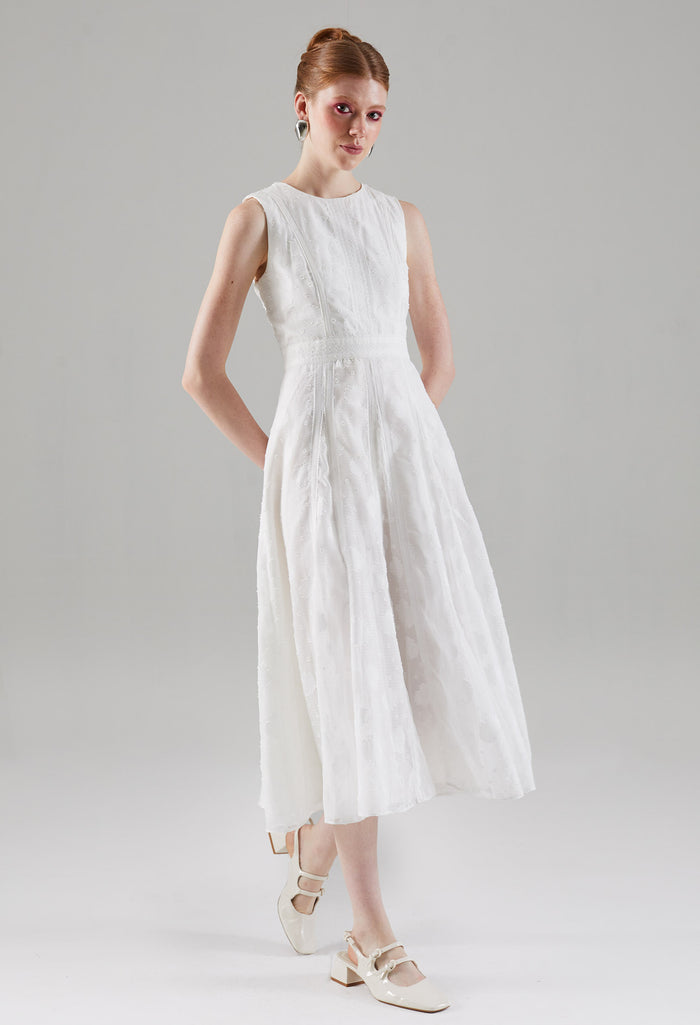 Embroidered Sleeveless Midi Dress