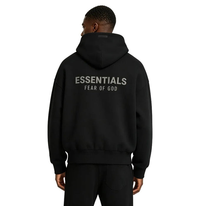 Fear of God Essentials Classic Full Zip Hoodie Jet Black - Afewvibe