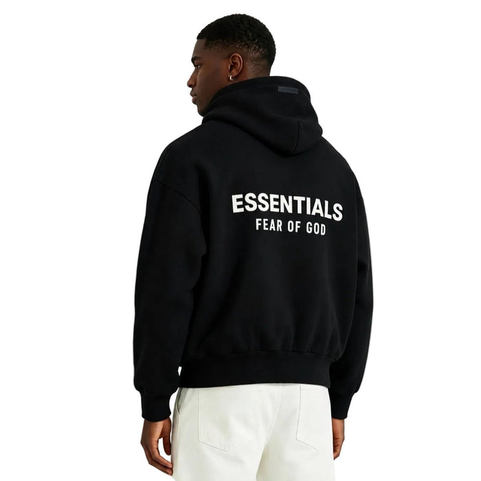 Fear of God Essentials Classic Full Zip-Up Hoodie Jet Black - AFewVibe