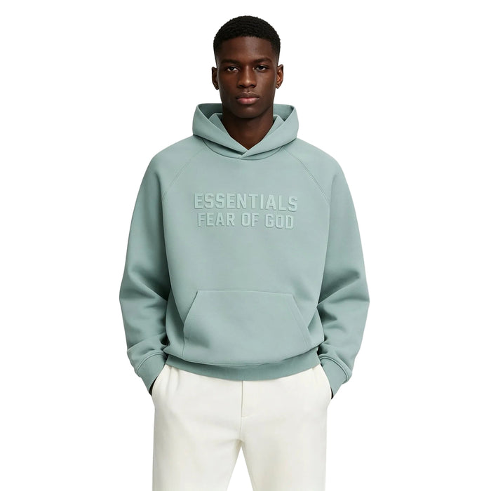 Fear of God Essentials Hoodie Sycamore worn from the front
