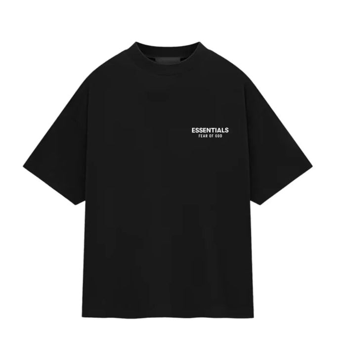Fear of God Essentials Jersey Crewneck T-Shirt Black front with collegiate logo