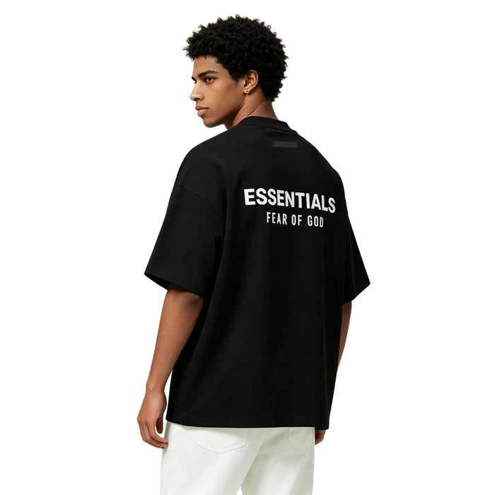 Fear of God Essentials Jersey Crewneck T-Shirt Black worn from the back