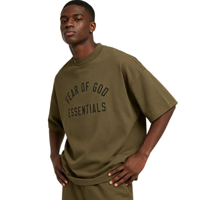 Fear of God Essentials Jersey Crewneck Tee Olive - Afewvibe