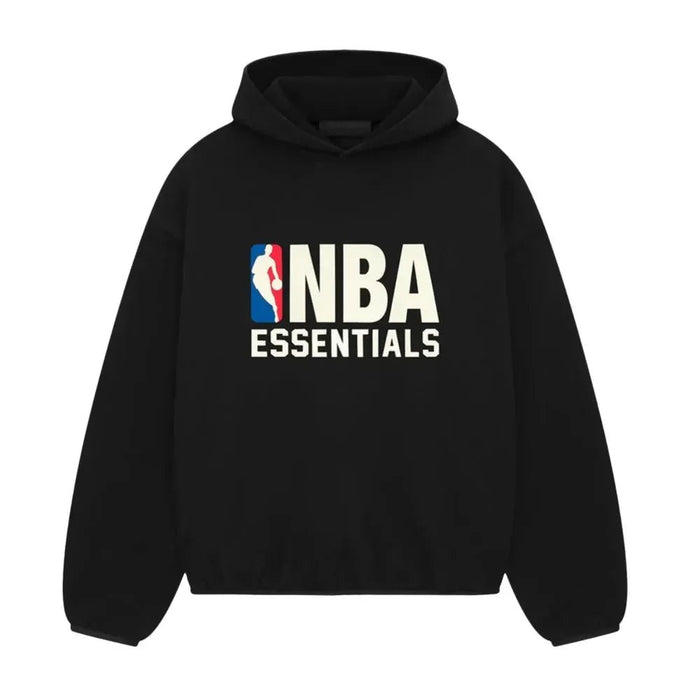 Fear of God Essentials NBA Hoodie Black front with tonal NBA Essentials graphic