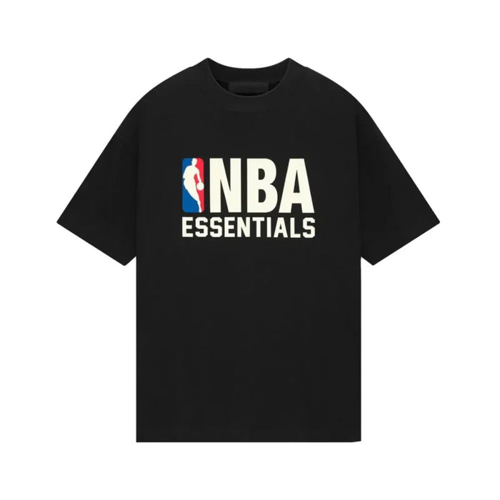 Fear of God Essentials NBA Tee Black front with NBA Essentials graphic