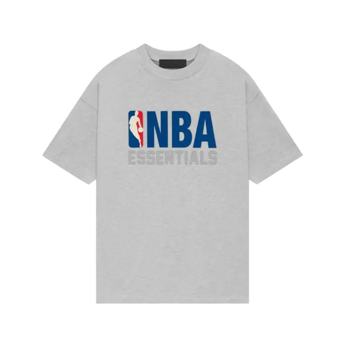 Fear of God Essentials NBA Tee Light Heather front with NBA Essentials graphic