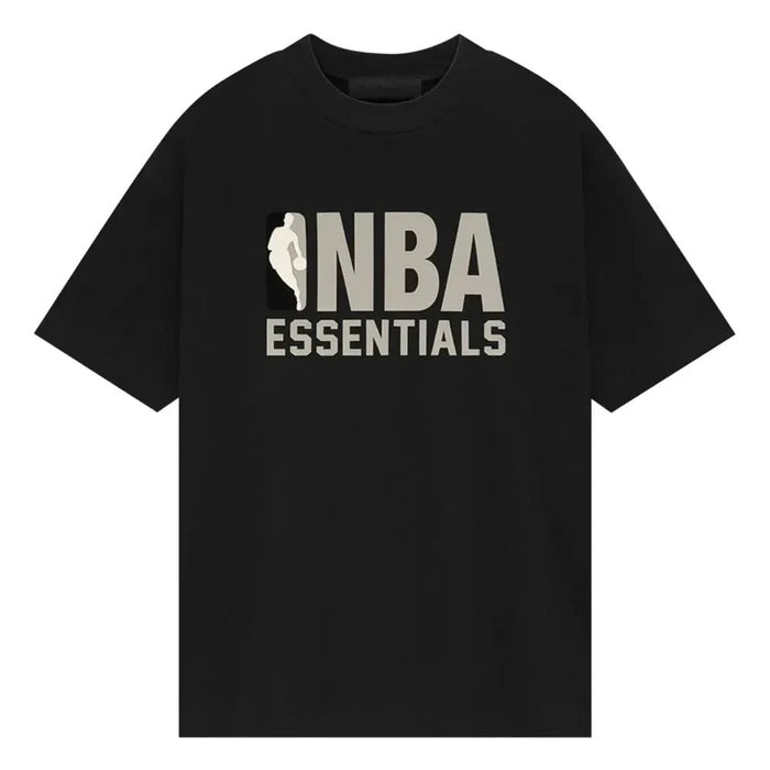 Fear of God Essentials NBA Tee SS25 Black front with NBA ESSENTIALS graphic