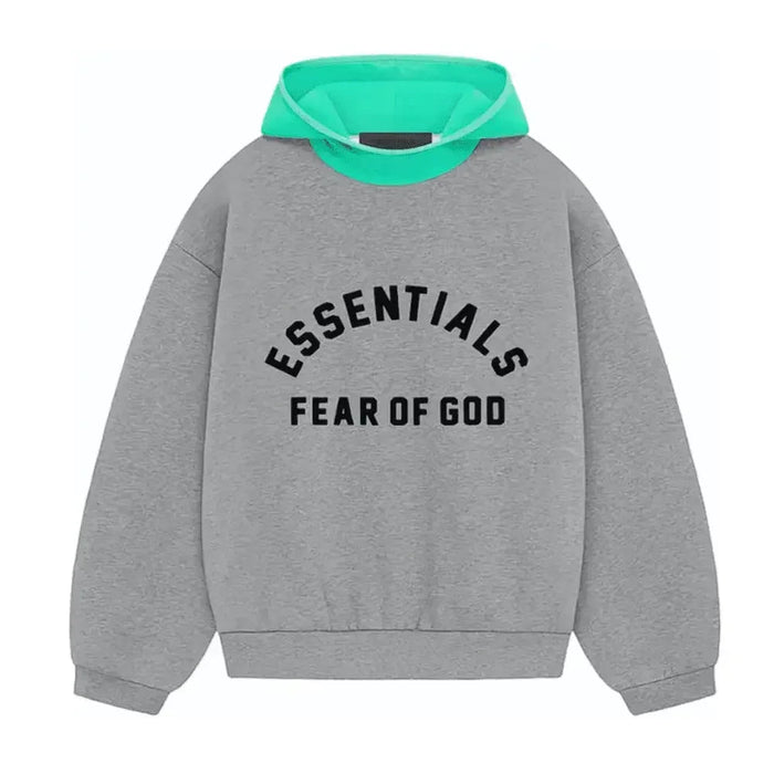 Fear of God Essentials SS24 Nylon Fleece Hoodie Dark Heather Oatmeal/Mint Leaf - Afewvibe