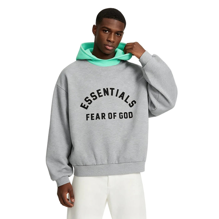 Fear of God Essentials SS24 Nylon Fleece Hoodie Dark Heather Oatmeal/Mint Leaf - AFewVibe