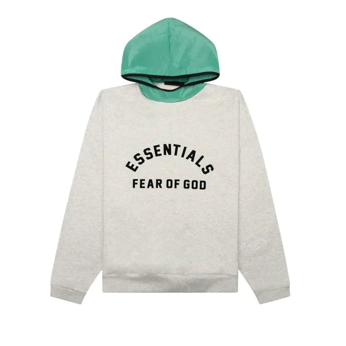 Fear Of God Essentials SS24 Nylon Fleece Hoodie Light Heather Grey/Mint Leaf - Afewvibe