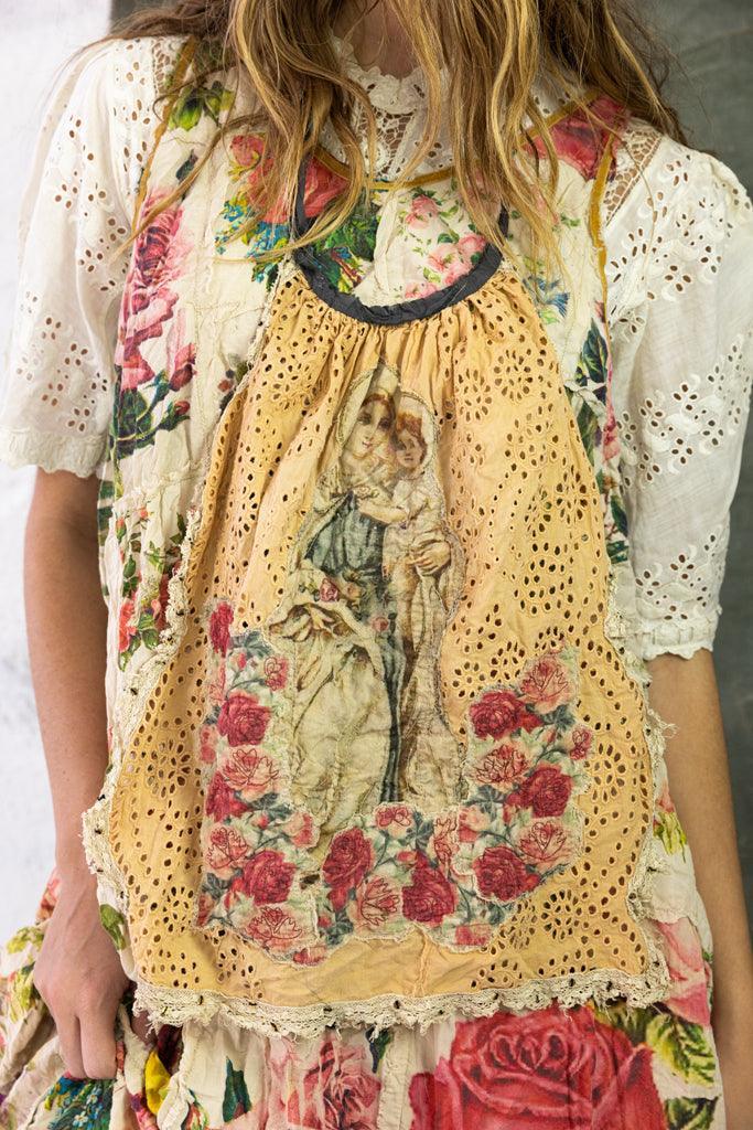 Magnolia Pearl artisan vintage lace blouse with rose floral pattern and whimsical religious print