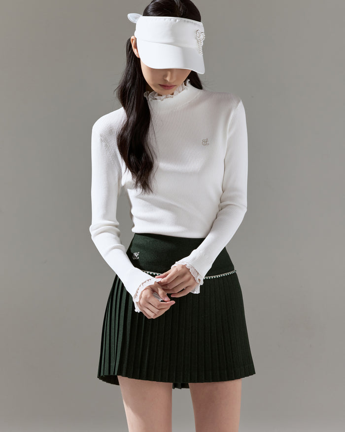 Fair Liar Double Frill High Neck Rib Knit (White)