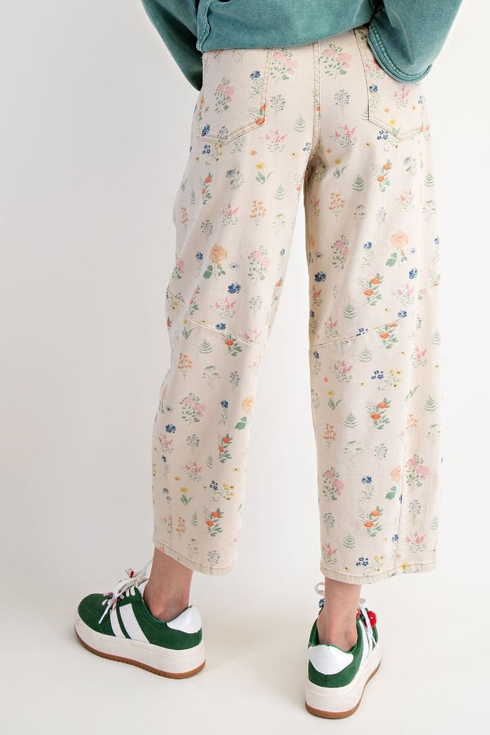 FLORAL PRINTED BARREL PANTS, KHAKI