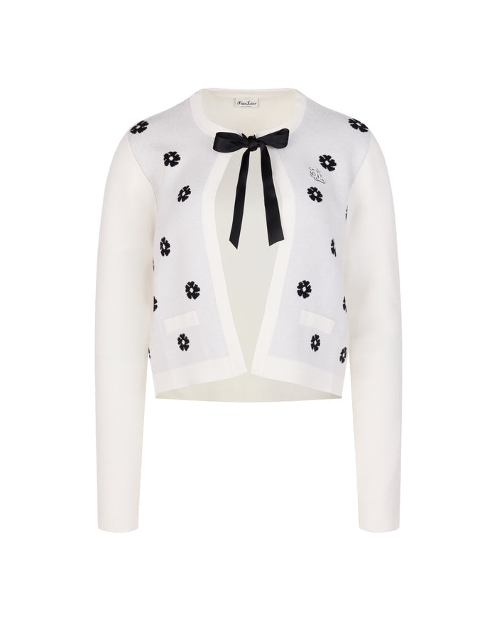 Flower Jacquard Open Ribbon Cardigan (Ivory)