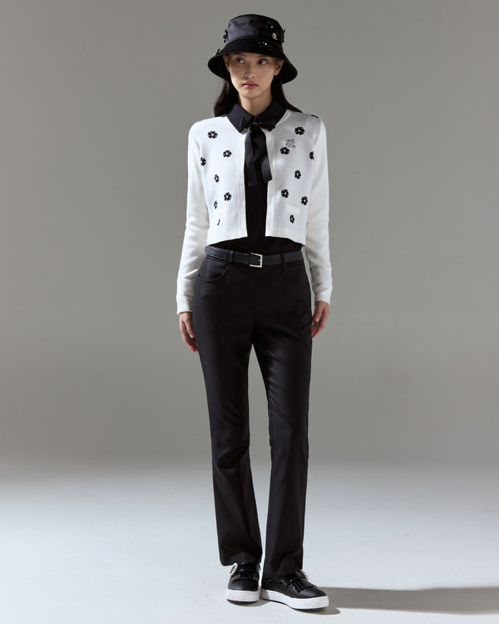 Flower Jacquard Open Ribbon Cardigan (Ivory)
