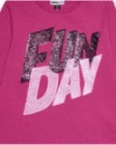Fuchsia long sleeve T-shirt with "FUN DAY" print