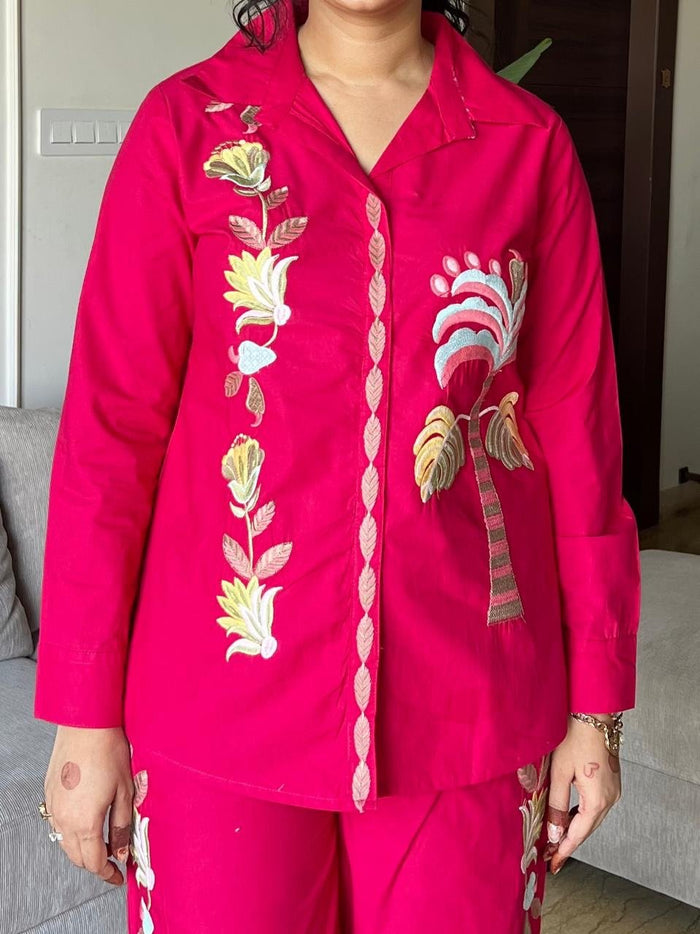 Gia Embroidered Coord Set- Dark Pink