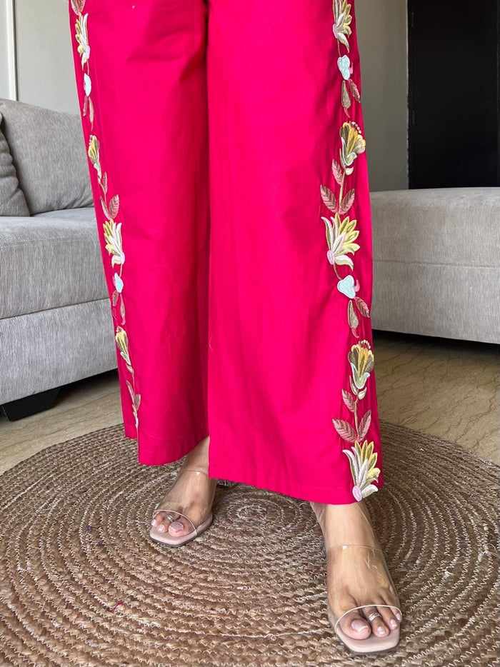 Gia Embroidered Coord Set- Dark Pink